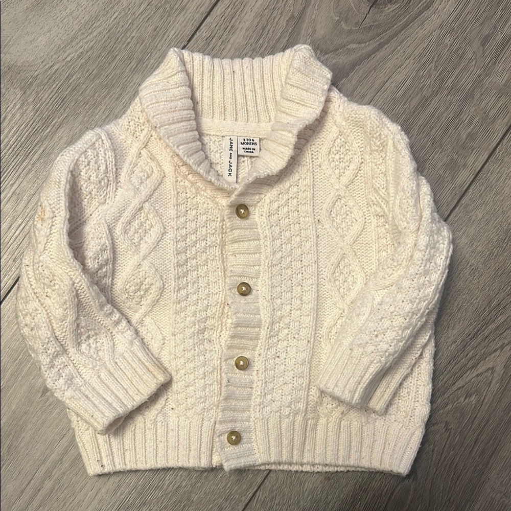 Janie and Jack Cream Cable Knit Baby Cardigan